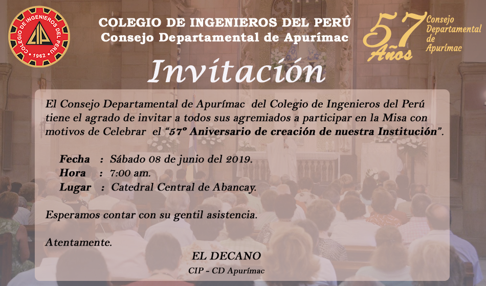Invitación a Misa - Colegio de Ingenieros Apurimac